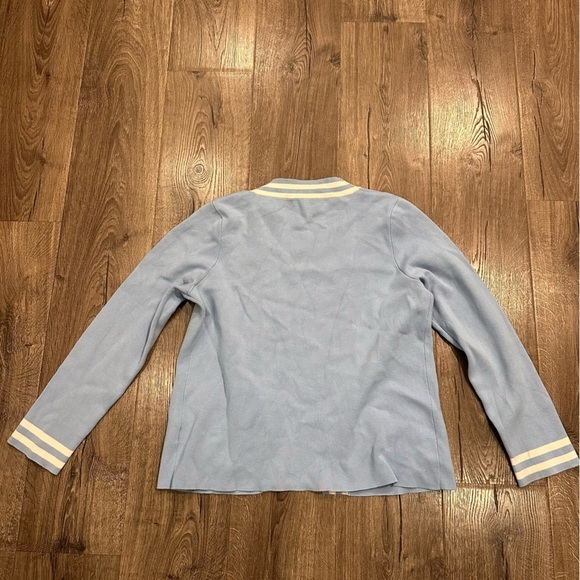 Pendleton Cardigan Sweater Blue White Striped Silk Sz L Preppy Academia Varsity - Picture 11 of 13